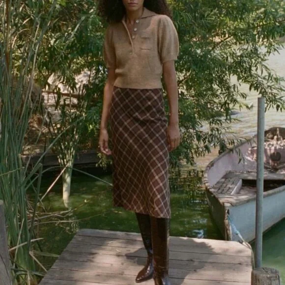 Doen Mila Alpaca Wool Button Collar Puff Short Sleeve Knit Sweater Top Hazelnut - Picture 4 of 14